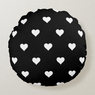 Minimalist Black and White Heart Pattern Round Cushion