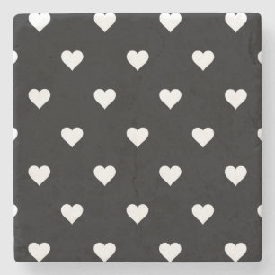 Minimalist Black and White Heart Pattern Stone Coaster