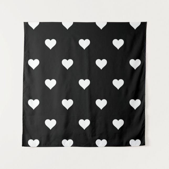 Minimalist Black and White Heart Pattern Tapestry (Front)