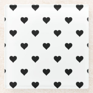 Minimalist Black and White Heart Romantic  Glass Coaster