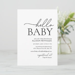 Minimalist Black and White Hello Baby Shower Invitation