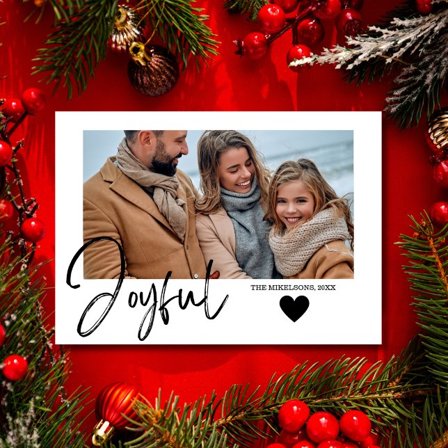 Minimalist Black and White Joyful Photo Christmas Holiday Card (Creator Uploaded)