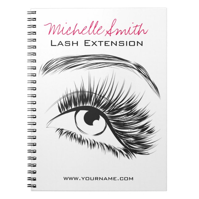 Minimalist Black and White Lash Extension Makeup Spiral Notebook (Front)