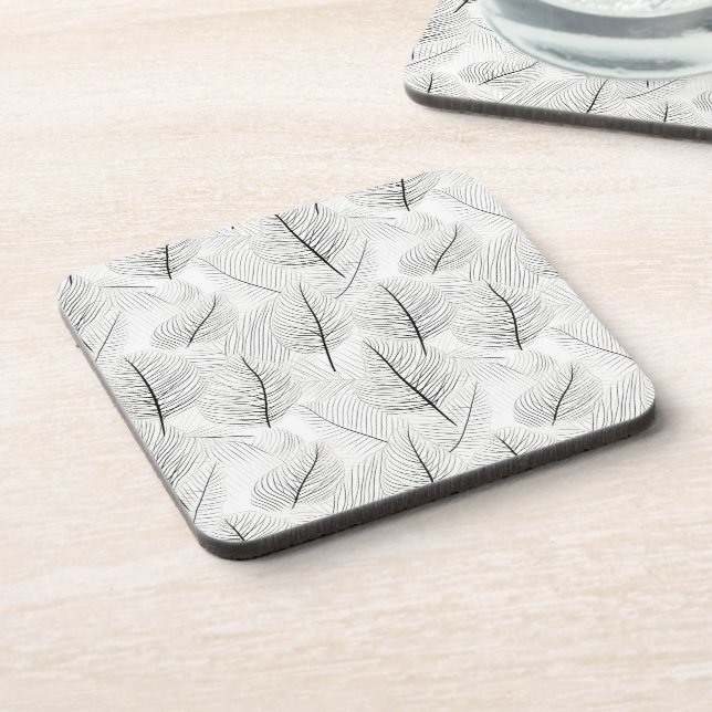 Minimalist Black and White Leaf Line Artistic Coaster (Left Side)