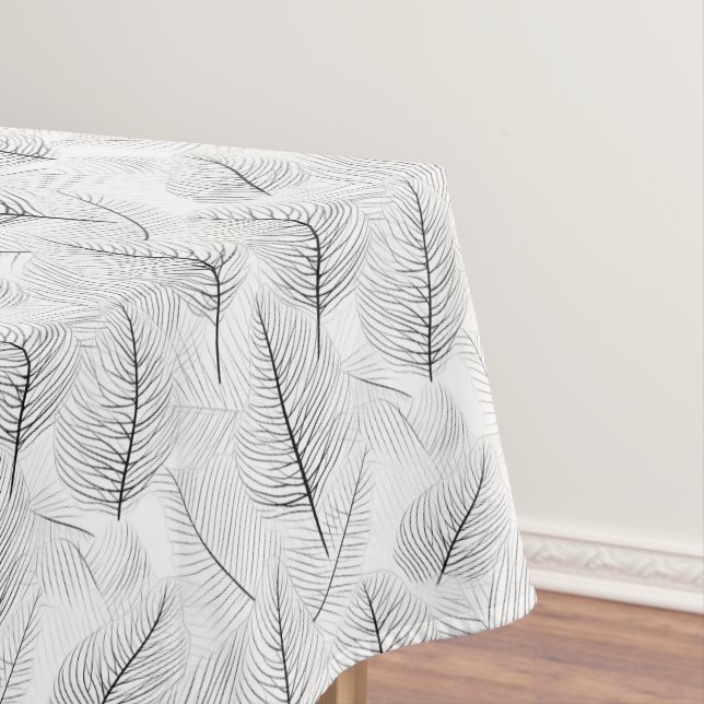 Minimalist Black and White Leaf Line Artistic Tablecloth (In Situ)