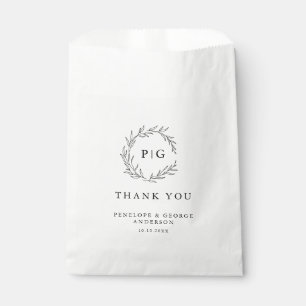 Minimalist Black and White Leaf Modern Wedding Favour Bags