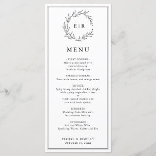 Minimalist Black and White Leaf Modern Wedding Menu