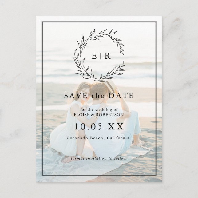 Minimalist Black and White Leaf Modern Wedding Pos Postcard (Front)