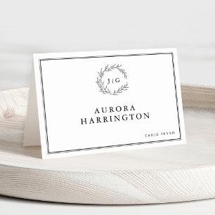 Minimalist Black and White Leaf Wedding Place card