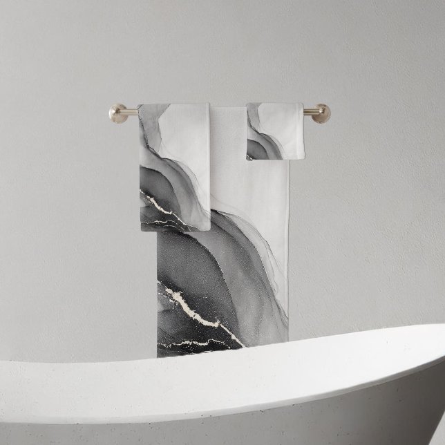 Minimalist Black and White Marble Bath Towel Set (Creator Uploaded)