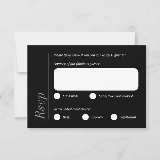 Minimalist Black and White Meal Choice RSVP card (Front)
