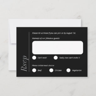 Minimalist Black and White Meal Choice RSVP card