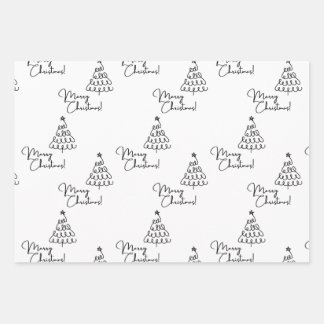 Minimalist Black And White Merry Christmas Tree  Wrapping Paper Sheet