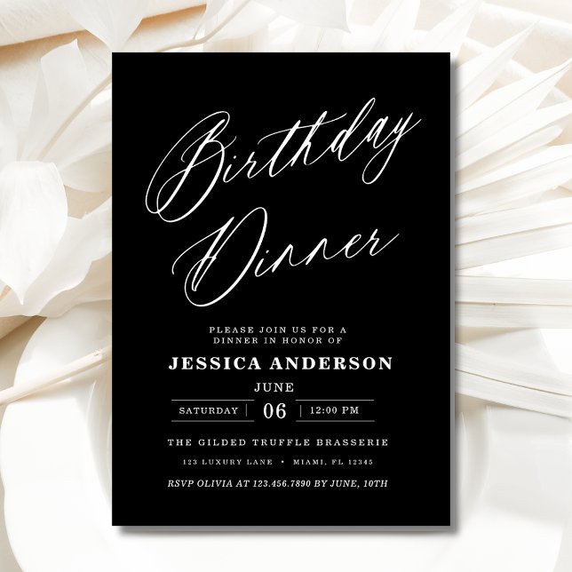 Minimalist Black and White Modern Birthday Dinner Invitation (Creator Uploaded)