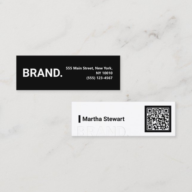 Minimalist black and white modern bold  mini business card (Front/Back)