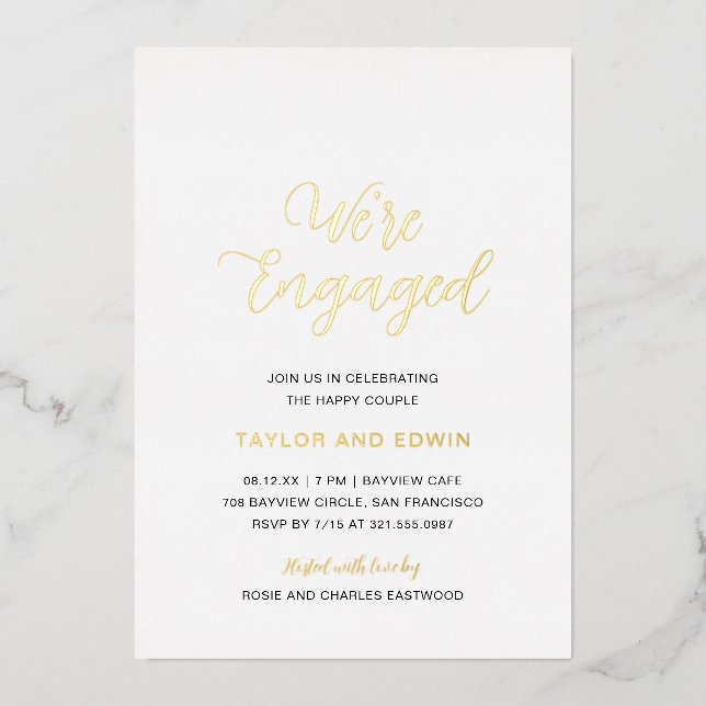 Minimalist Black and White Modern Engagement Party (Front)