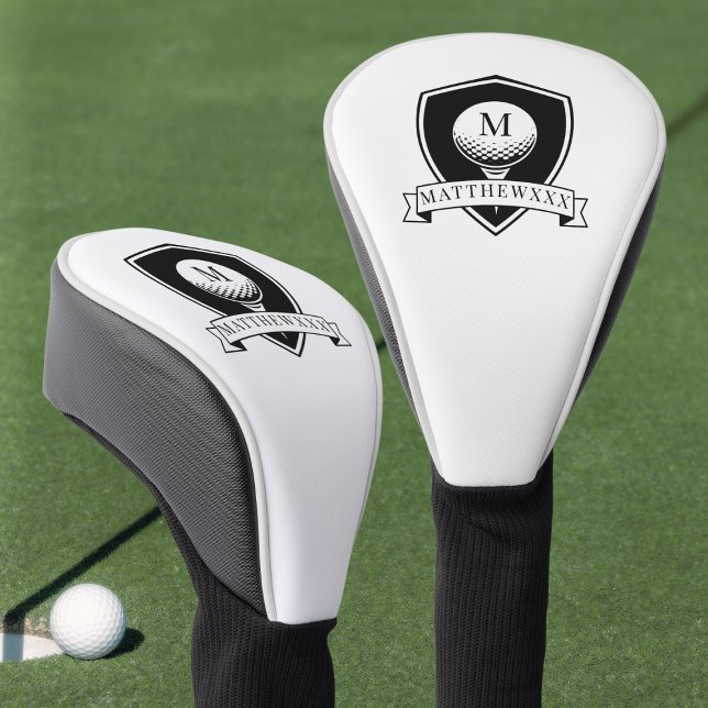 Minimalist Black and White Modern Initial Monogram Golf Head Cover (Minimalist Black and White Modern Initial Monogram Golf Head Cover)