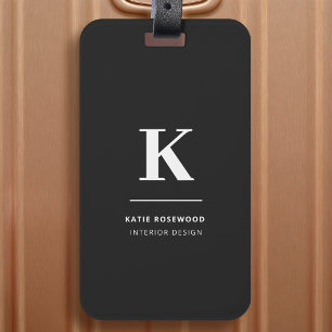 Minimalist Black and White Modern Monogram Luggage Tag