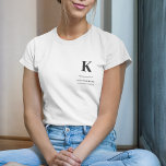 Minimalist Black and White Modern Monogram T-Shirt<br><div class="desc">A minimalist vertical design in an elegant style in monochrome black and white and large typographic initial monogram. The text can easily be customised for a design as unique as you are!</div>
