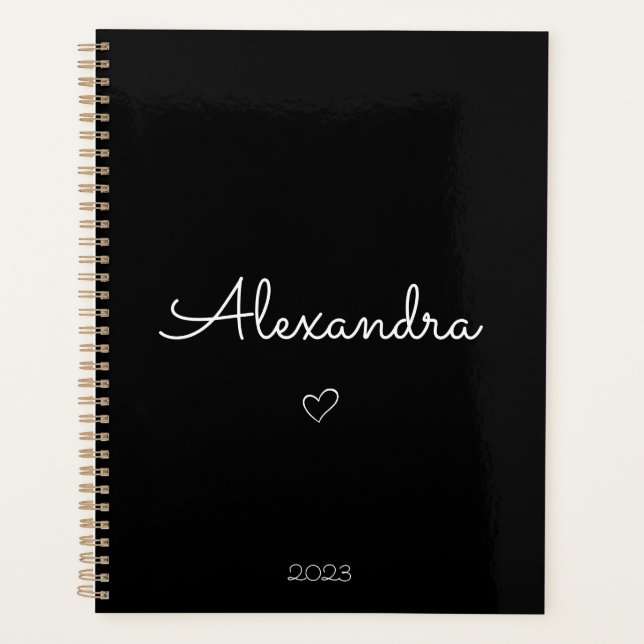 Minimalist Black and White Modern Name Planner (Front)