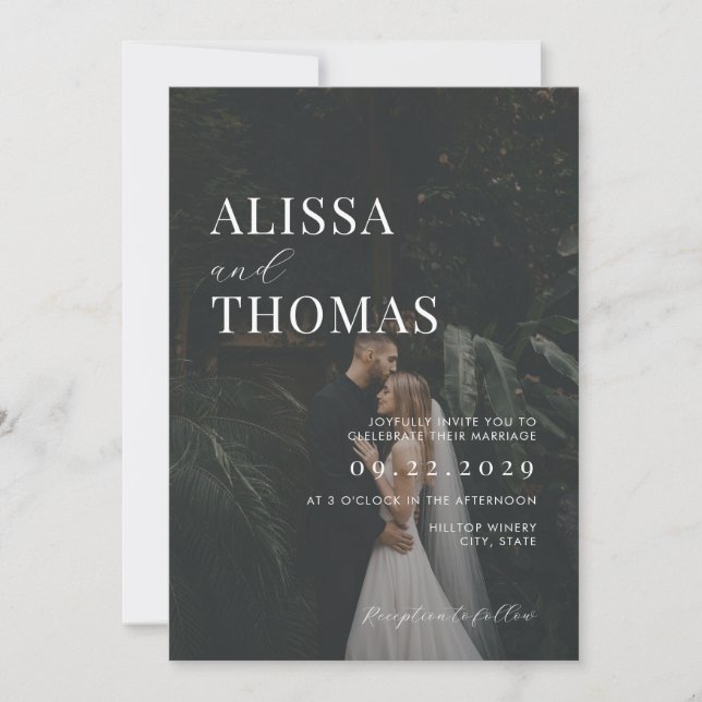 Minimalist Black and White Modern Photo Wedding Invitation (Front)