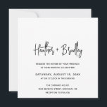 Minimalist Black and White Modern Wedding Invitation<br><div class="desc">Modern square wedding invitation featuring a simple design with your names in an elegant script typography and your event details in a minimalist sans serif font.  All design elements are in black and white.  This chic wedding invitation works well with any style of wedding.</div>