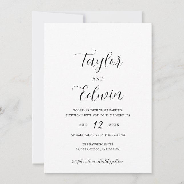 Minimalist Black and White Modern Wedding Invitation (Front)