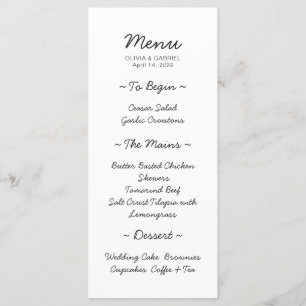 Minimalist black and white modern wedding Menu