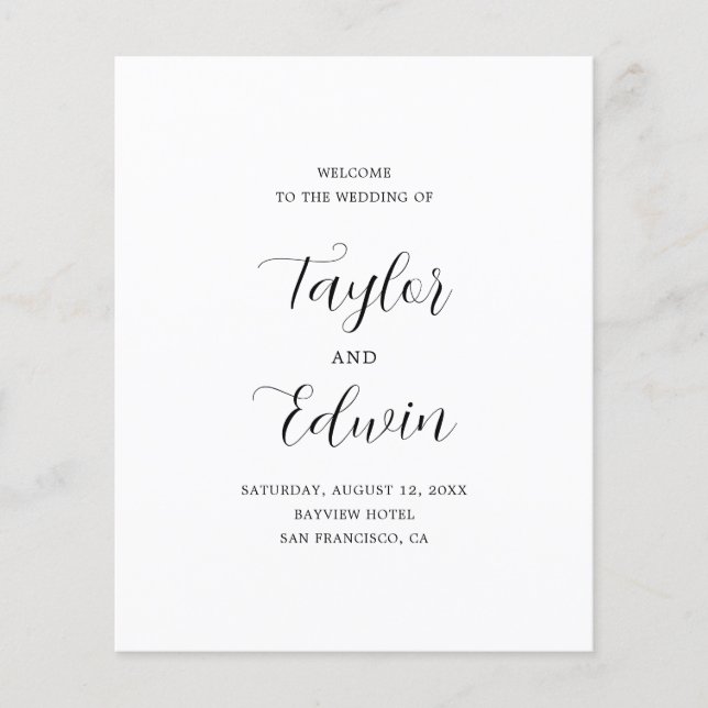 Minimalist Black and White Modern Wedding Program Flyer (Front)