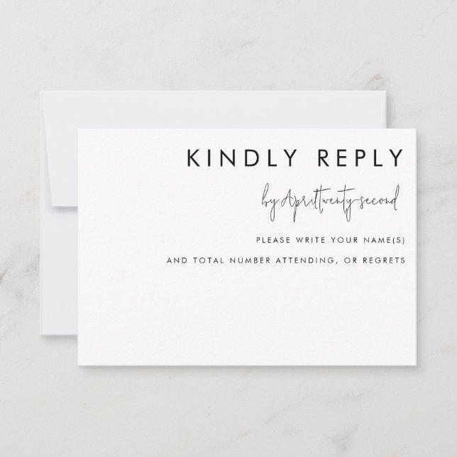 Minimalist Black and White Modern Wedding Reply RSVP Card (Front)