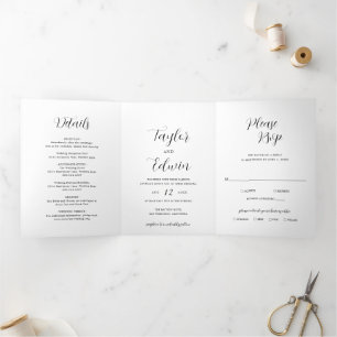 Minimalist Black and White Modern Wedding Tri-Fold Invitation