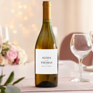 Minimalist Black and White Modern Wedding Wine Label