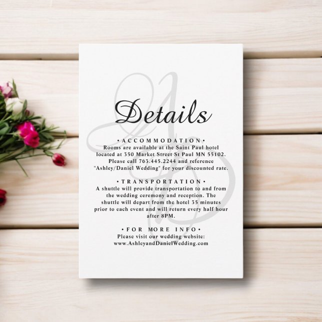 Minimalist Black And White Monogram Chic Wedding Enclosure Card (Creator Uploaded)