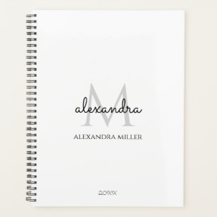 Minimalist Black and White Monogram Name Modern Planner