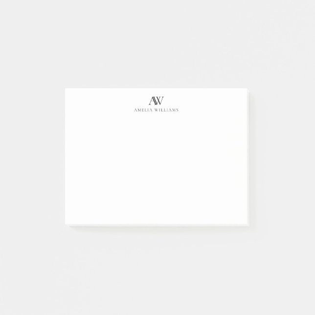 Minimalist Black and White Monogram Post-it Notes (Front)