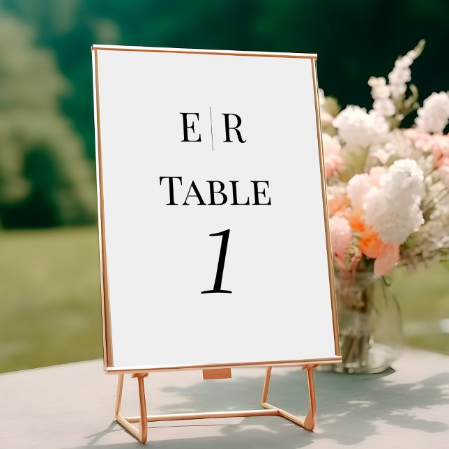 Minimalist Black and White Monogram Table Number (Minimalist Black and White Monogram Table Number on a wedding table.)