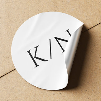 Minimalist black and white monogram wedding classic round sticker