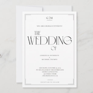 Minimalist Black and White Monogram Wedding Invitation