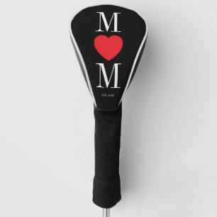 Minimalist Black and White Mum with Red Heart Golf Head Cover