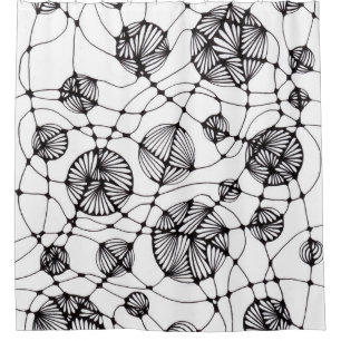 Minimalist Black and White Neurographica Shower Cu Curtain