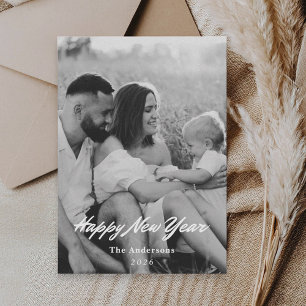 Minimalist Black and White New Years Photo Holiday Card