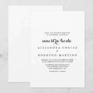 Minimalist Black and White Nuestra Boda Wedding Invitation