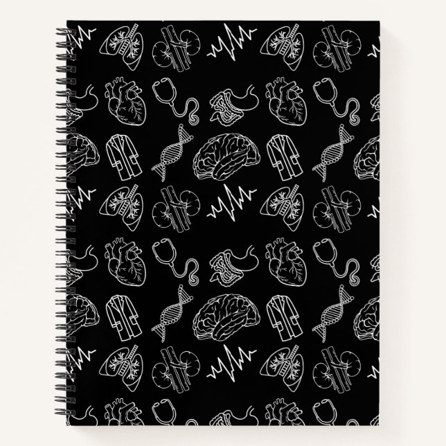 Minimalist Black and White Pattern Medical Icons  Notebook (Front)