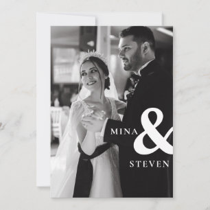 Minimalist black and white photo bride & groom save the date