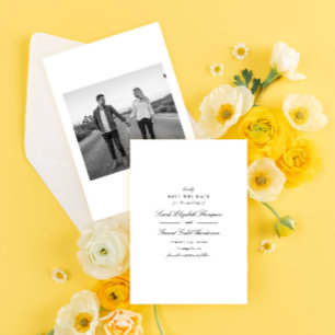 Minimalist Black and White Photo Classic Script Save The Date