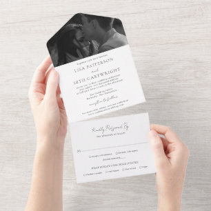 Minimalist Black and White Photo Classic Wedding All In One Invitation