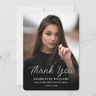Minimalist Black and White Photo Graduation Thank You Card