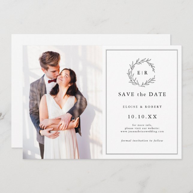 Minimalist Black and White Photo Modern Wedding Save The Date (Front/Back)