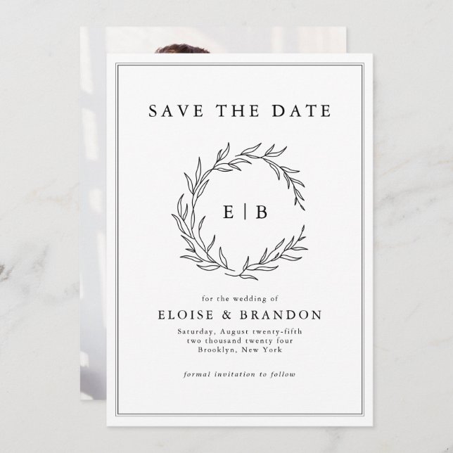 Minimalist Black and White Photo Modern Wedding Save The Date (Front/Back)