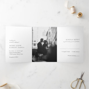 Minimalist Black and White Photo Modern Wedding Tri-Fold Invitation